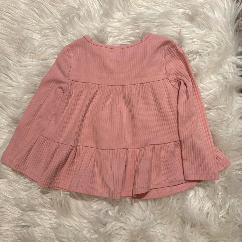 Carter’s‎ Girls 24M Pink Gray Ribbed Peplum Long Sleeve Tops 2pc Bundle